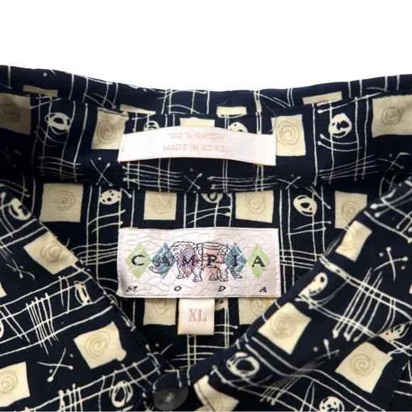90s CAMPIA MODA Aloha Men’s Hawaiian Shirt XL Black Rayon All-over Pattern - Picture 4 of 5